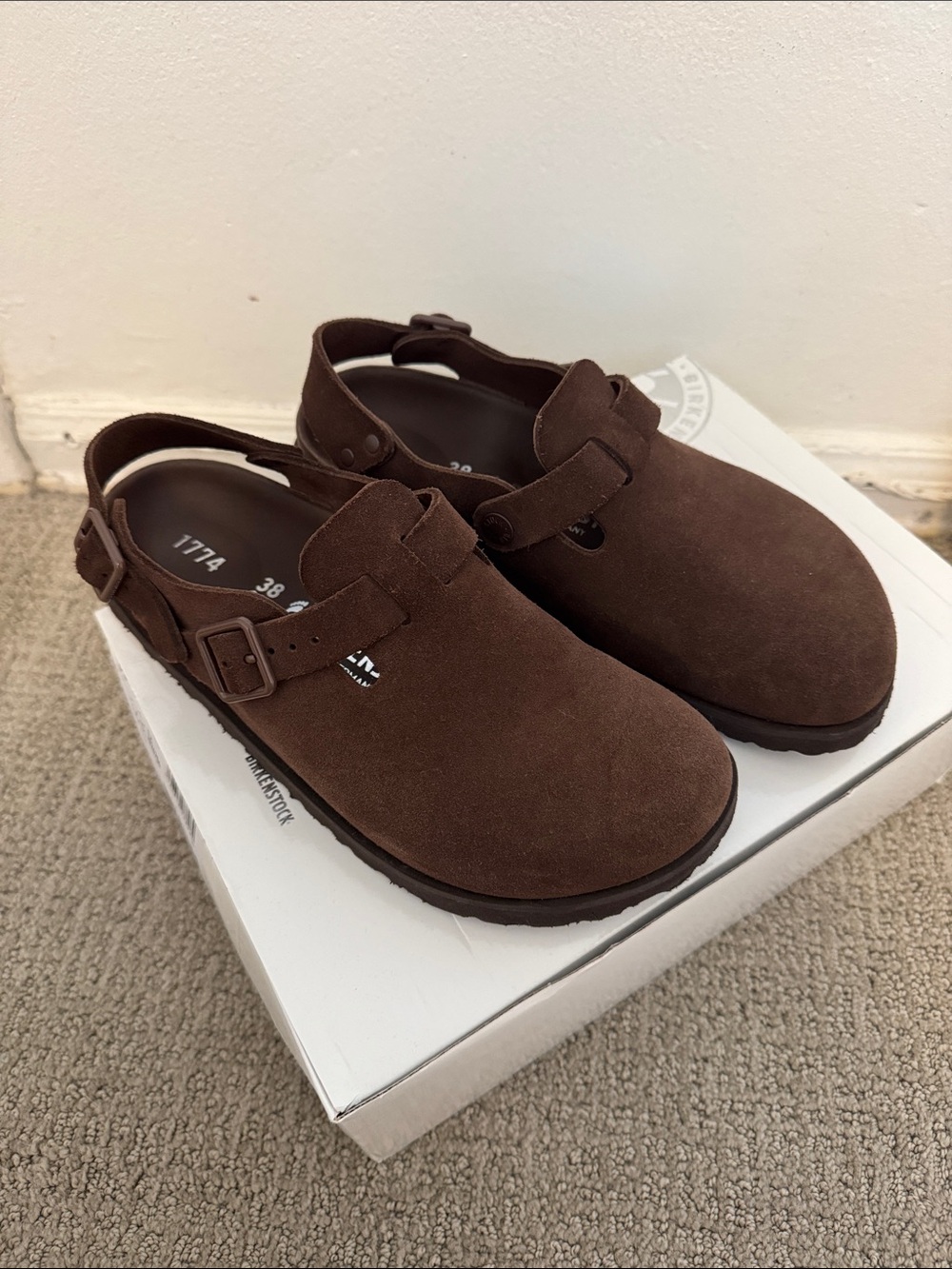 1774 Birkenstock Brown Suede Backstrap Clogs